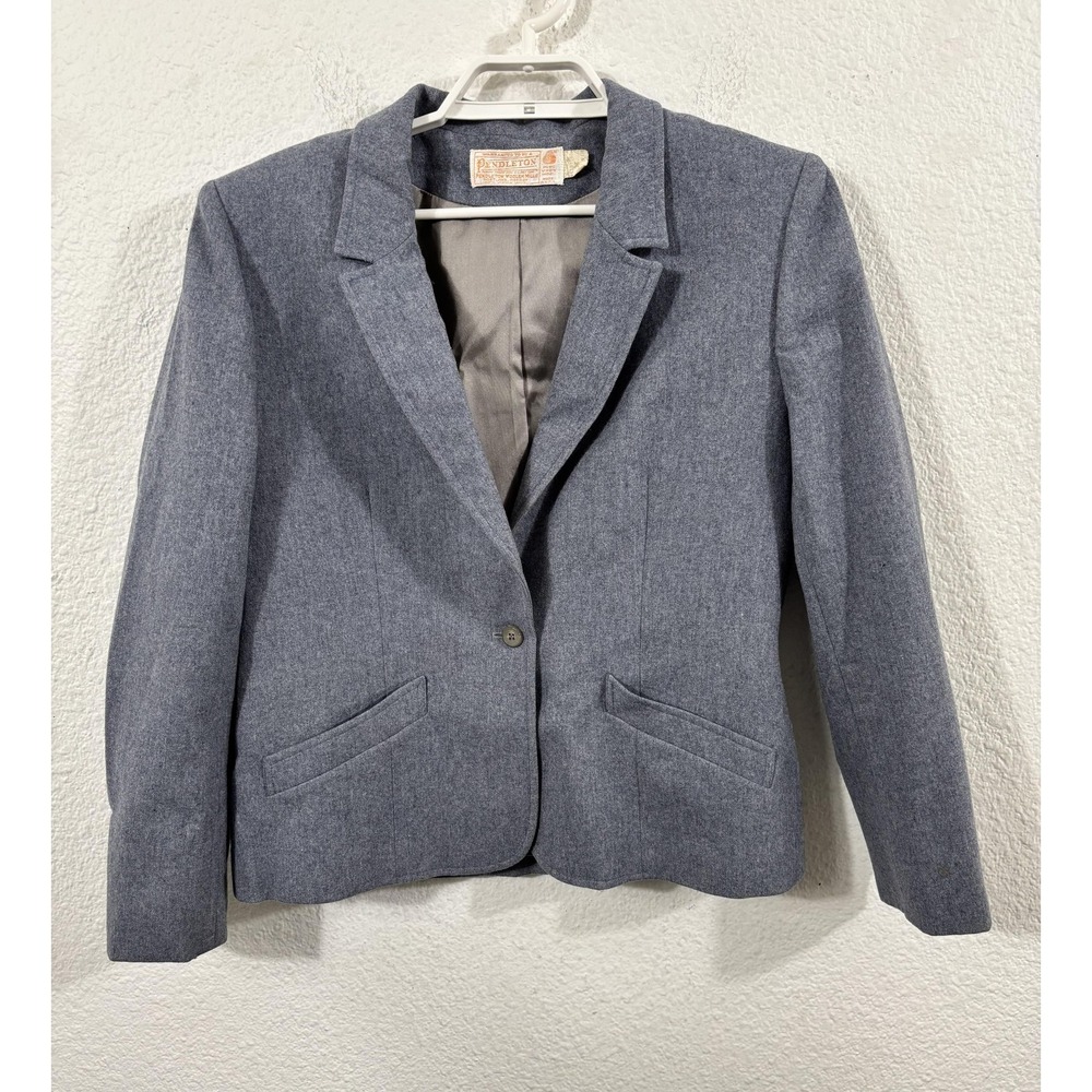 Vintage‎ Pendleton Blazer Womens Medium Slate Blue Wool Jacket Made USA 70s